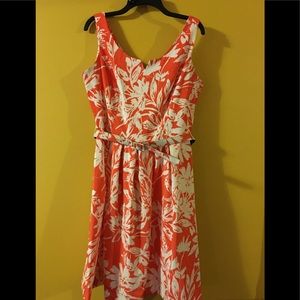 Orange and white floral print size 12 belted dress